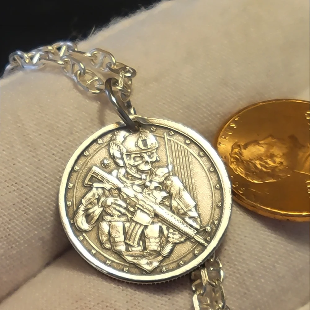 .999 Fine Silver Tactical Skully Pendant - NEW - 3 grams - Reversible